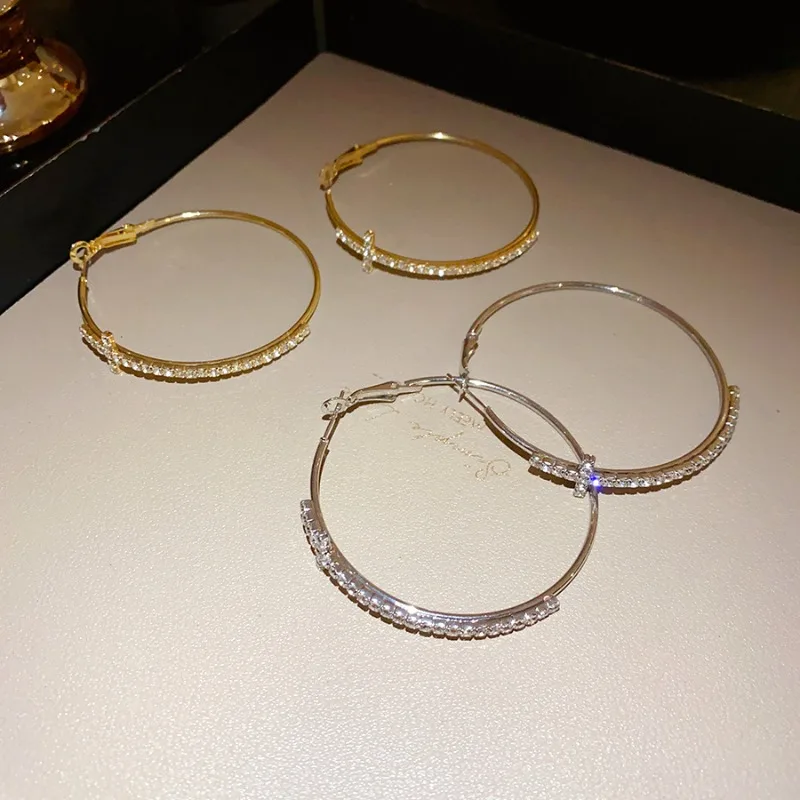 Shiny Big Circel Cross Hoop Earrings for Women Exquisite Rhinestones Ear Buckles Earrings High-end Geometric Ear Rings Jewelry - Image 2