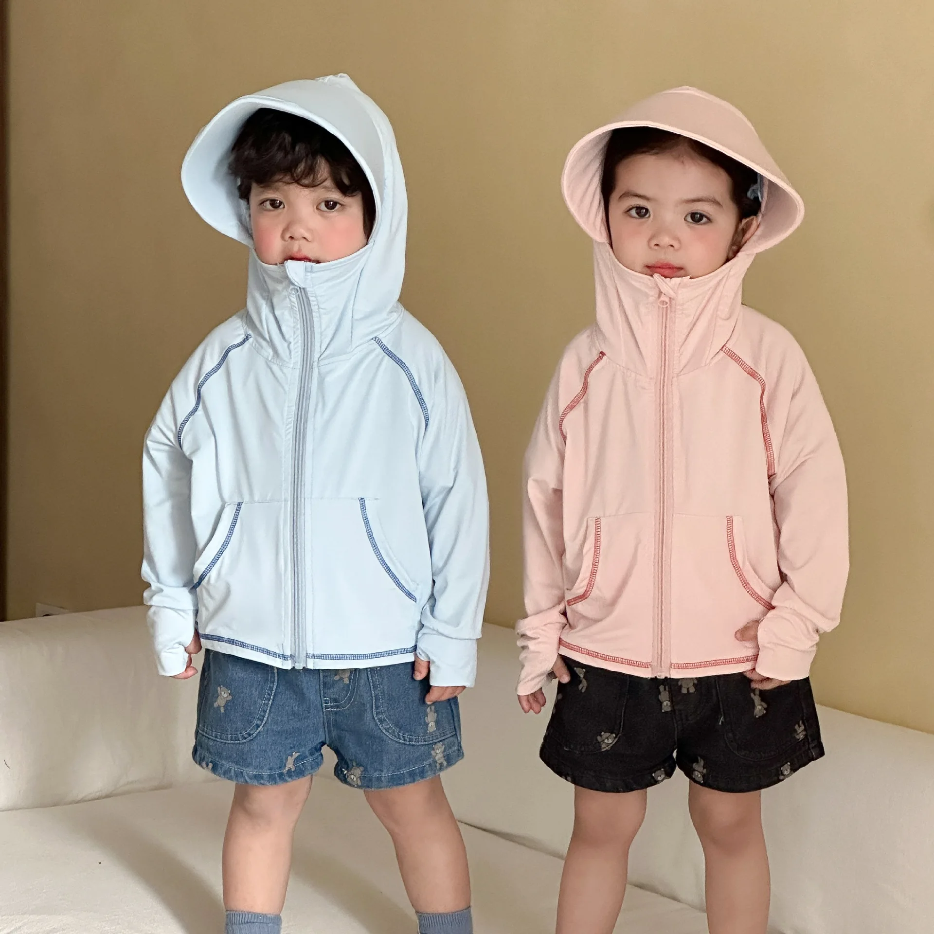 2026 New Summer Silky Soft Loose Hooded Coat for Kids Solid Color Zipper Jacket Children's Sunproof Quick-dry Hoodies Streetwear - Image 3