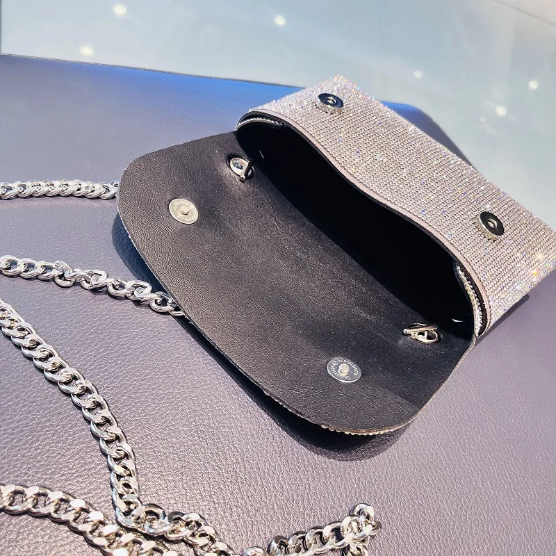 Women's Clutch Bag with Rhinestones Silver Purse on Chain PU Leather Evening Bag Ladies Fashion Party Evening Shoulder Bag - Image 3