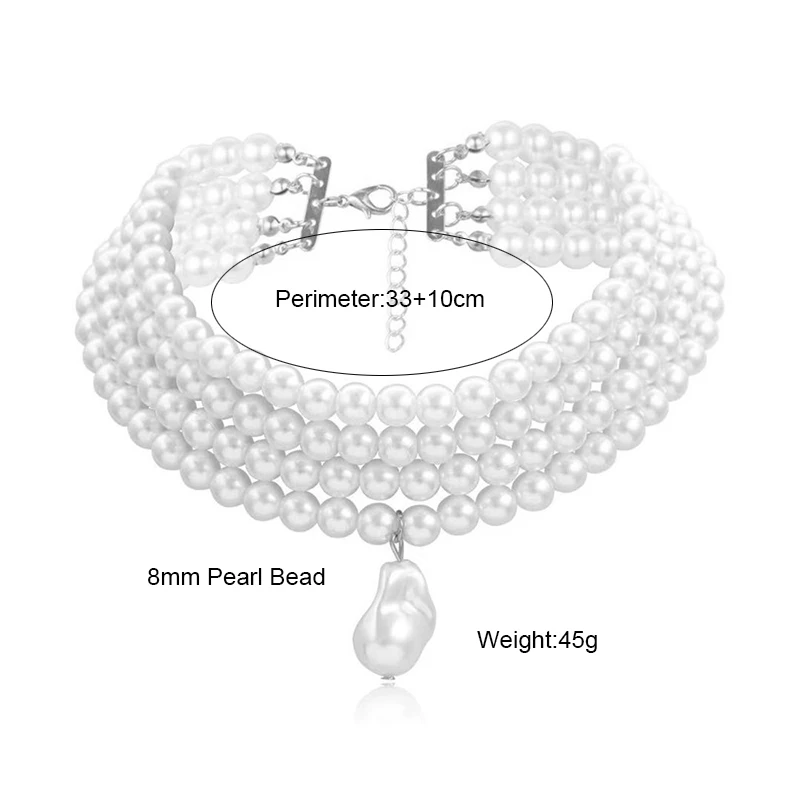 Classic Layered Strand Round Pearls Beads Collar Choker Necklace For Women Irregular Baroque Pearl Pendant Wedding Necklace Gift - Image 5