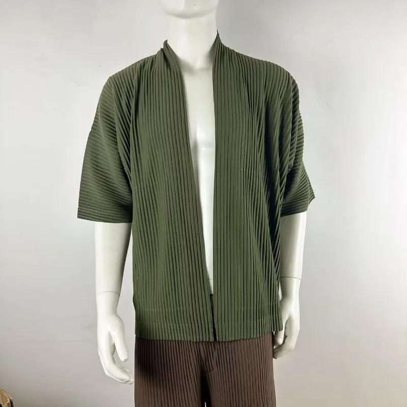 Miyake Pleated Short Sleeve Jacket Plisse Men's Taoist Robe 2026 Spring Autumn New Season Loose Plus Size Fold Coat Personality - Image 4