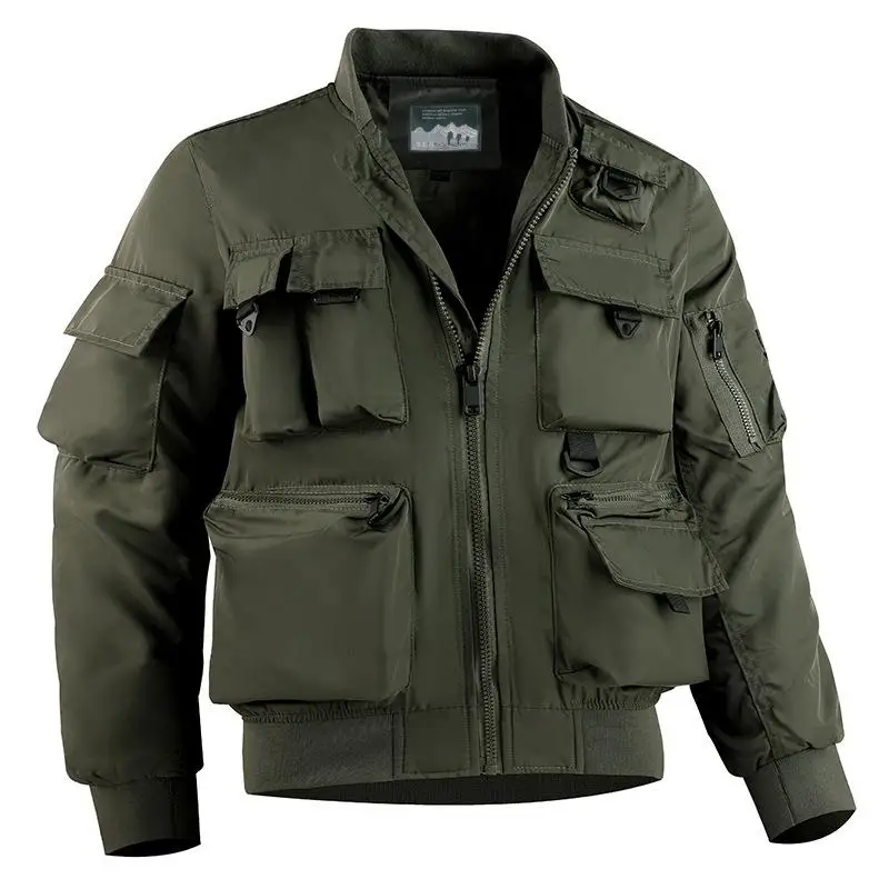 Spring And Autumn Men's Pilot Jacket Baseball Jacket Functional Multi Pocket Thin Wear Resistant Jacket Workwear Printed LOGO