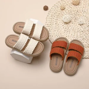 Girls Slippers Ethnic Style 2026 New Summer Versatile Soft Platform Children Casual Shoes Simple Non-slip Princess Slides Woven