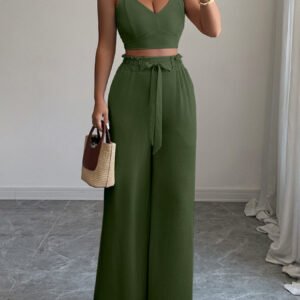 V-Neck Cami and Wide Leg Pants Set