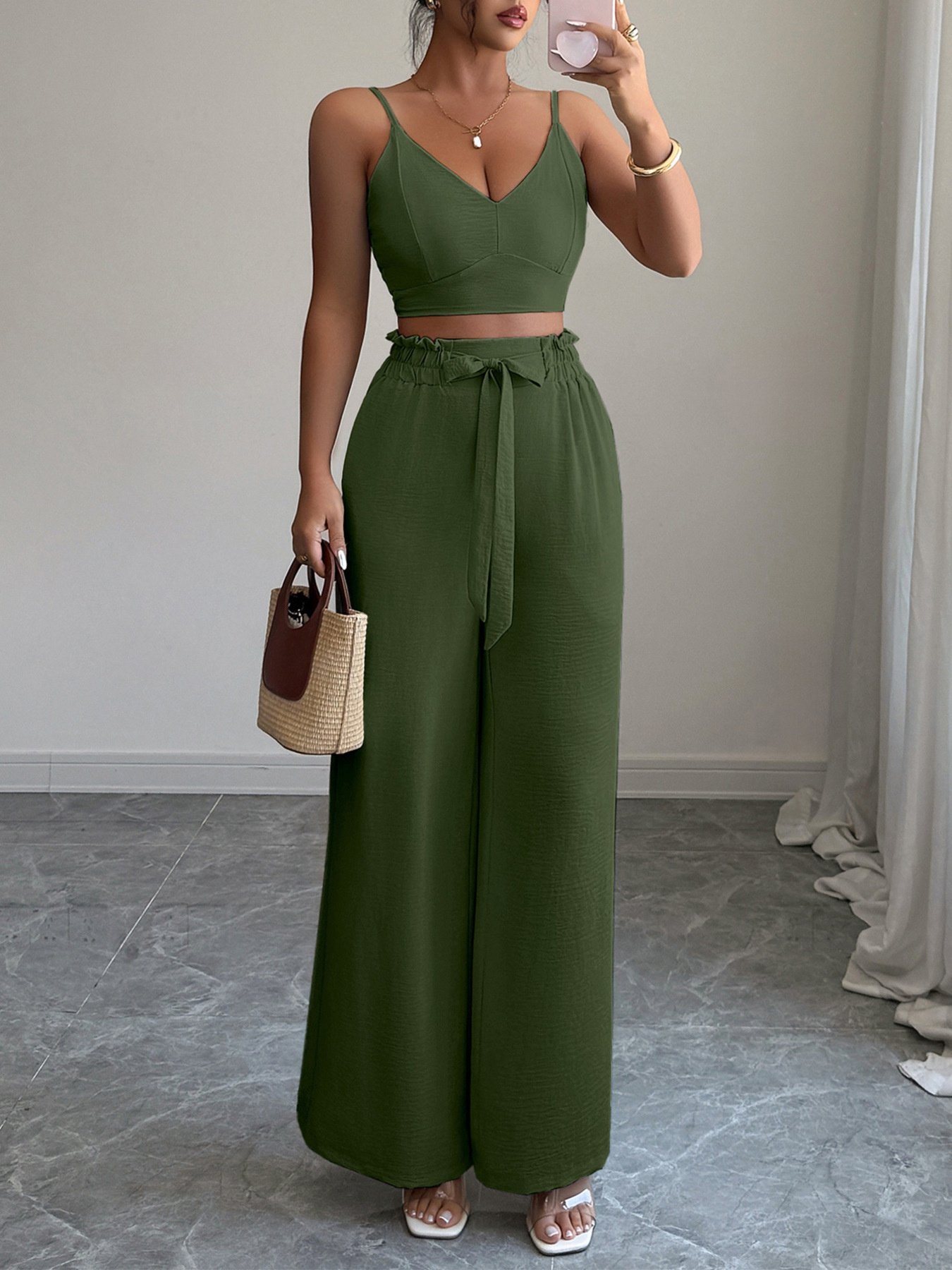 V-Neck Cami and Wide Leg Pants Set