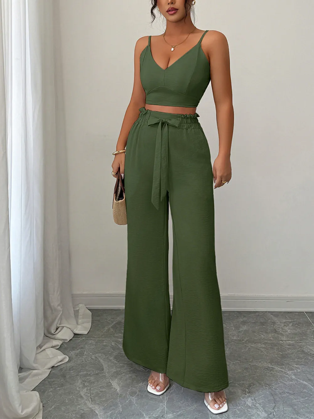 V-Neck Cami and Wide Leg Pants Set - Image 6