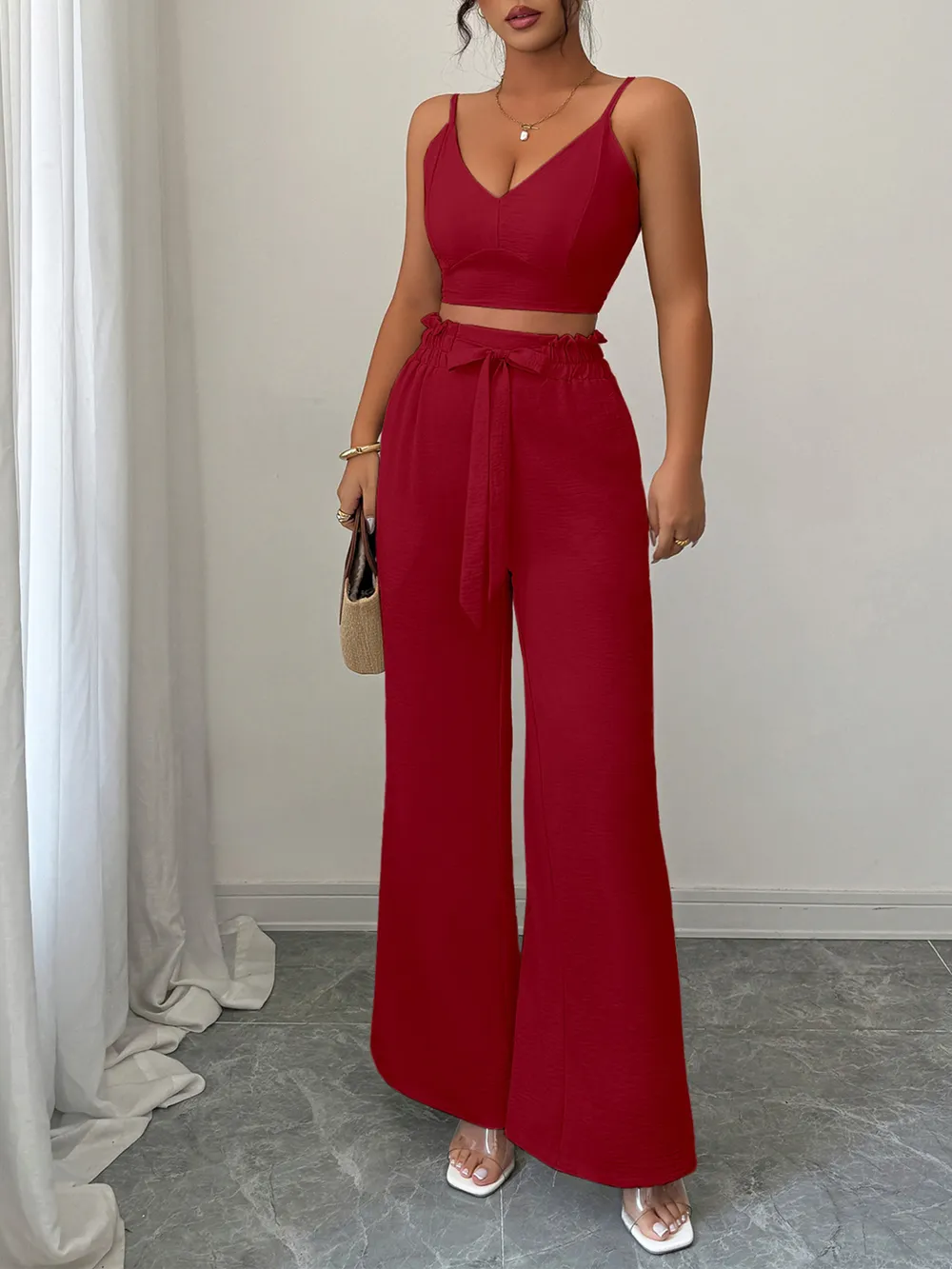 V-Neck Cami and Wide Leg Pants Set - Image 8