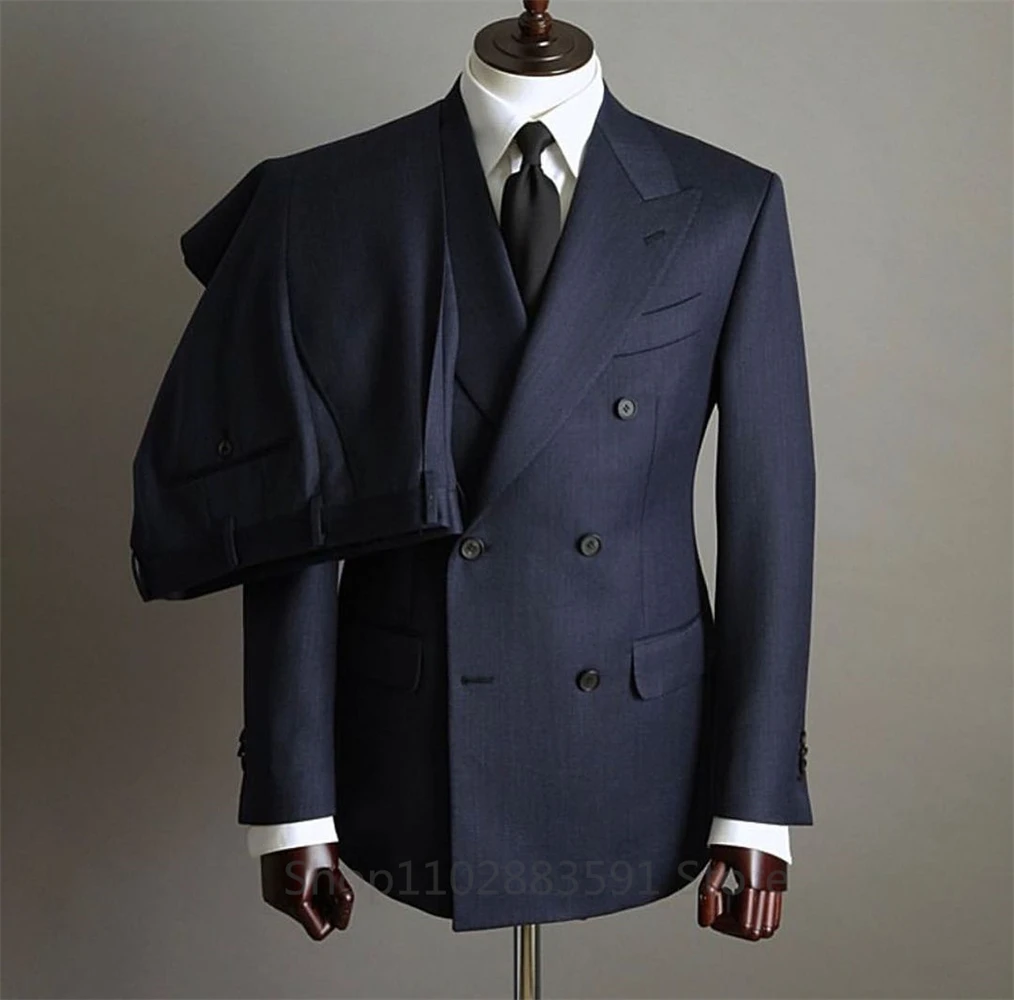 Blazer Pants Fashion Solid Color Mens Office Business Double breasted Suit Groom Wedding Dress Host Groom Dress Host Tuxedo - Image 7