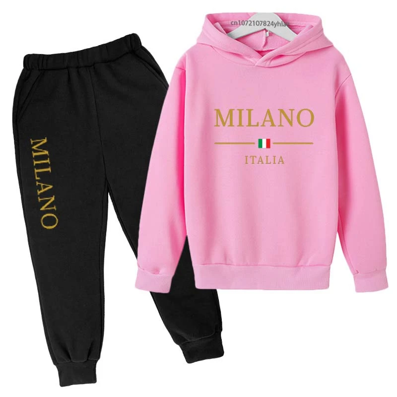 Kids Letter Print Tracksuit | Boys & Girls Casual Pullover Hoodie and Pants Set - Image 6