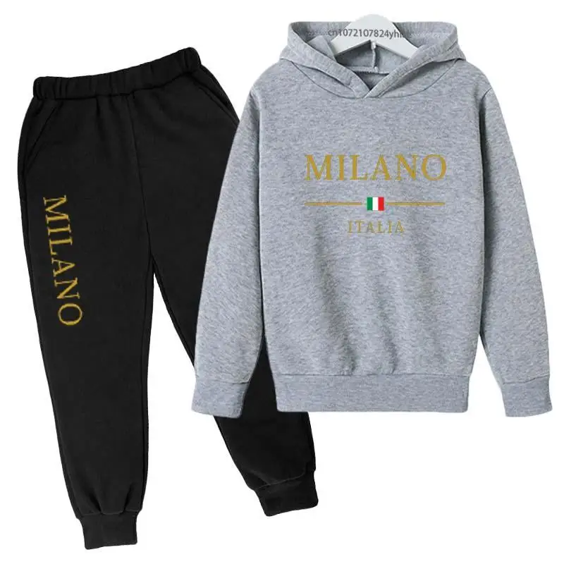Kids Letter Print Tracksuit | Boys & Girls Casual Pullover Hoodie and Pants Set - Image 12