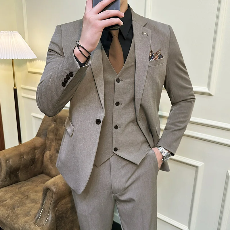 S-7XL Jacket Vest Pants Luxury Elasticity Boutique Fashion Men's Solid Color Casual Business Suit 3-piece Sets Groom Wedding - Image 9