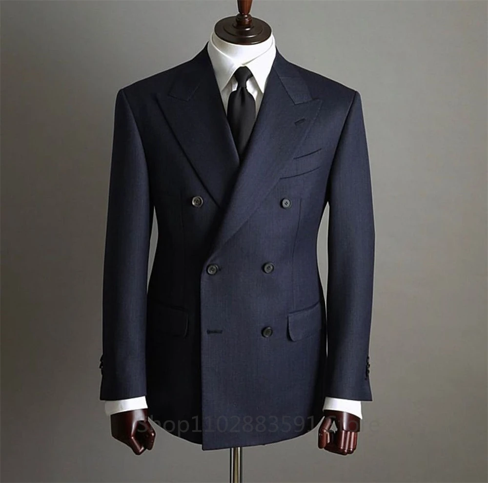 Blazer Pants Fashion Solid Color Mens Office Business Double breasted Suit Groom Wedding Dress Host Groom Dress Host Tuxedo - Image 2