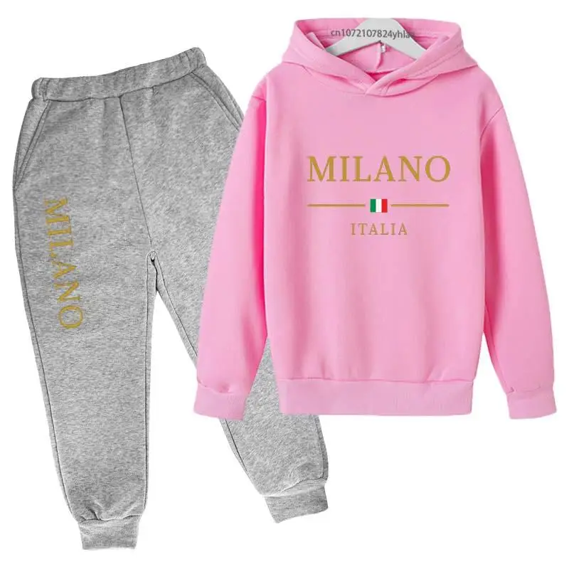Kids Letter Print Tracksuit | Boys & Girls Casual Pullover Hoodie and Pants Set - Image 24