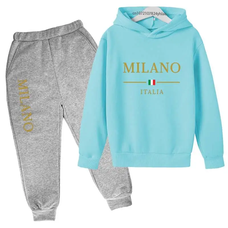 Kids Letter Print Tracksuit | Boys & Girls Casual Pullover Hoodie and Pants Set - Image 18