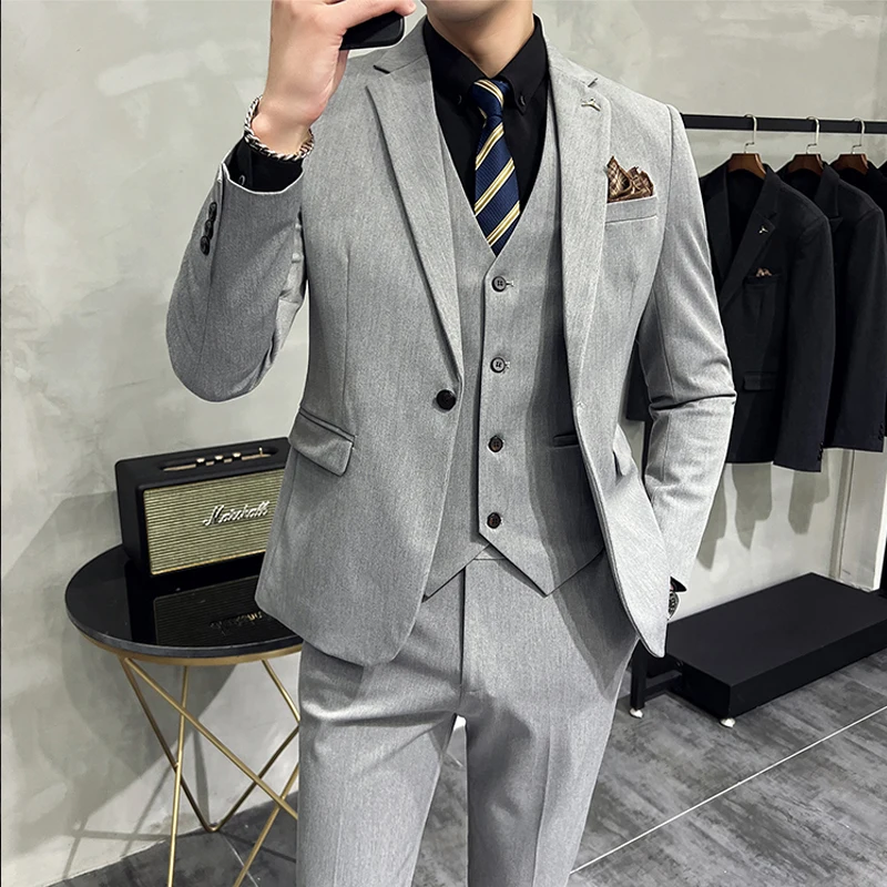 S-7XL Jacket Vest Pants Luxury Elasticity Boutique Fashion Men's Solid Color Casual Business Suit 3-piece Sets Groom Wedding - Image 4