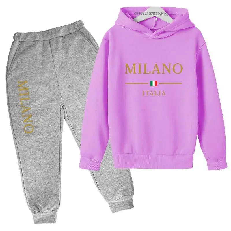 Kids Letter Print Tracksuit | Boys & Girls Casual Pullover Hoodie and Pants Set - Image 21