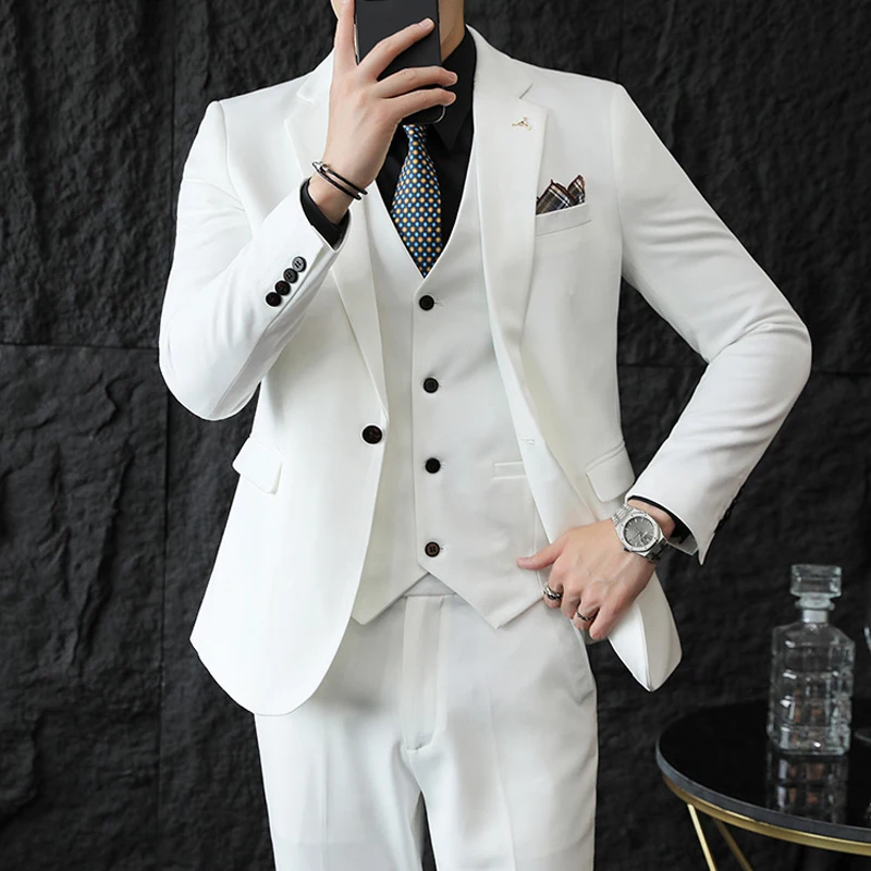 S-7XL Jacket Vest Pants Luxury Elasticity Boutique Fashion Men's Solid Color Casual Business Suit 3-piece Sets Groom Wedding - Image 10