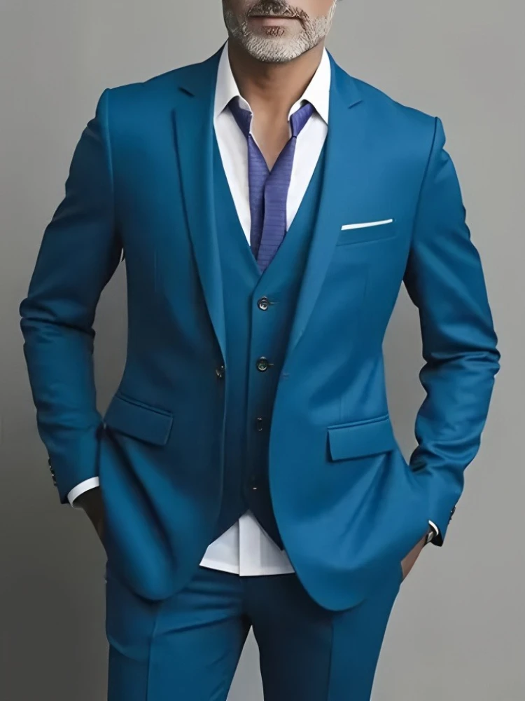Men's Business Casual Suit for Weddings, Genuine Blazer, Vest and Pants, Big & Tall,Slim Fit Waistcoat, Dress Trousers, US Size - Image 2