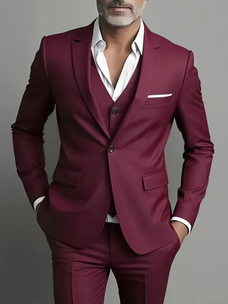 Men's Business Casual Suit for Weddings, Genuine Blazer, Vest and Pants, Big & Tall,Slim Fit Waistcoat, Dress Trousers, US Size - Image 3