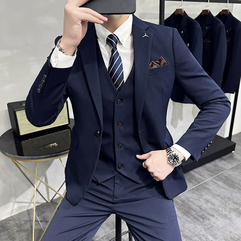 S-7XL Jacket Vest Pants Luxury Elasticity Boutique Fashion Men's Solid Color Casual Business Suit 3-piece Sets Groom Wedding - Image 7
