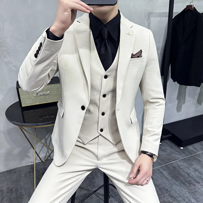 S-7XL Jacket Vest Pants Luxury Elasticity Boutique Fashion Men's Solid Color Casual Business Suit 3-piece Sets Groom Wedding - Image 2
