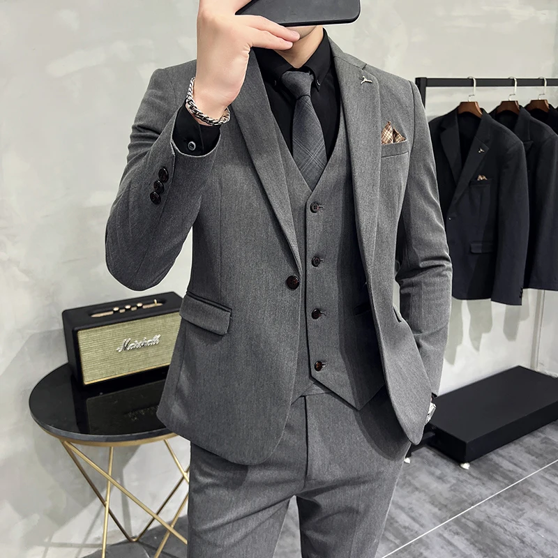 S-7XL Jacket Vest Pants Luxury Elasticity Boutique Fashion Men's Solid Color Casual Business Suit 3-piece Sets Groom Wedding - Image 11