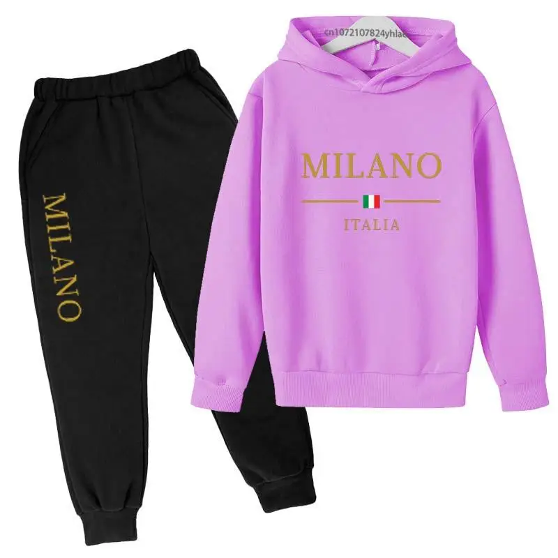 Kids Letter Print Tracksuit | Boys & Girls Casual Pullover Hoodie and Pants Set - Image 20
