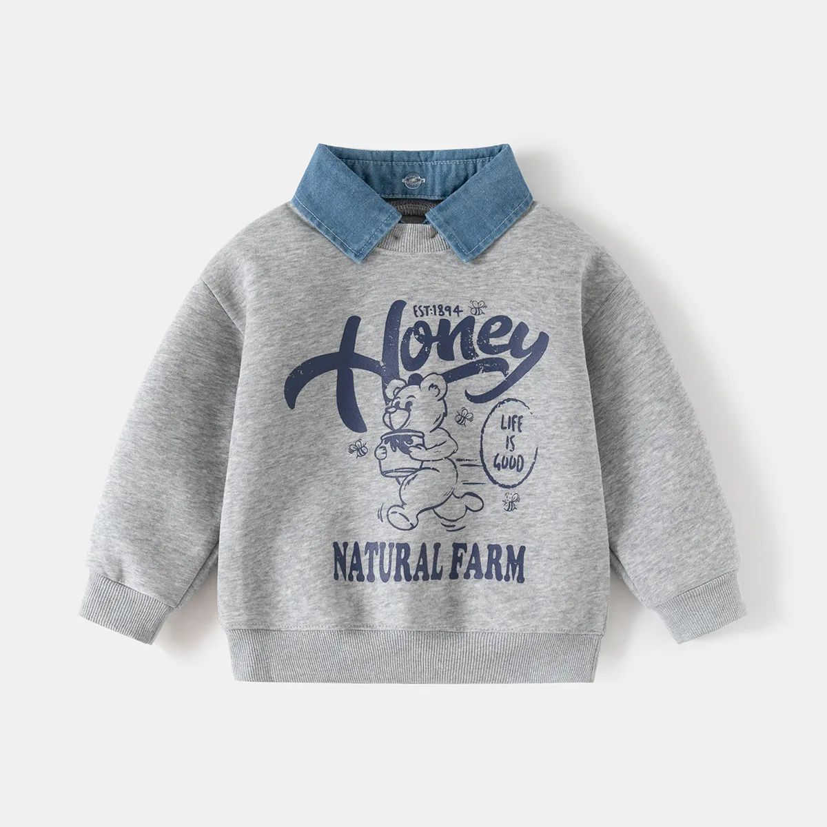 Kids Korean Style Two-Piece Sweatshirt | Cartoon Print Detachable Collar Top - Image 7