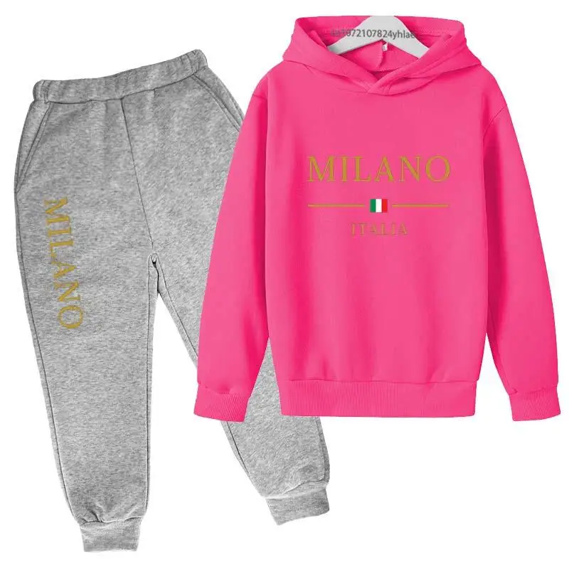 Kids Letter Print Tracksuit | Boys & Girls Casual Pullover Hoodie and Pants Set - Image 23