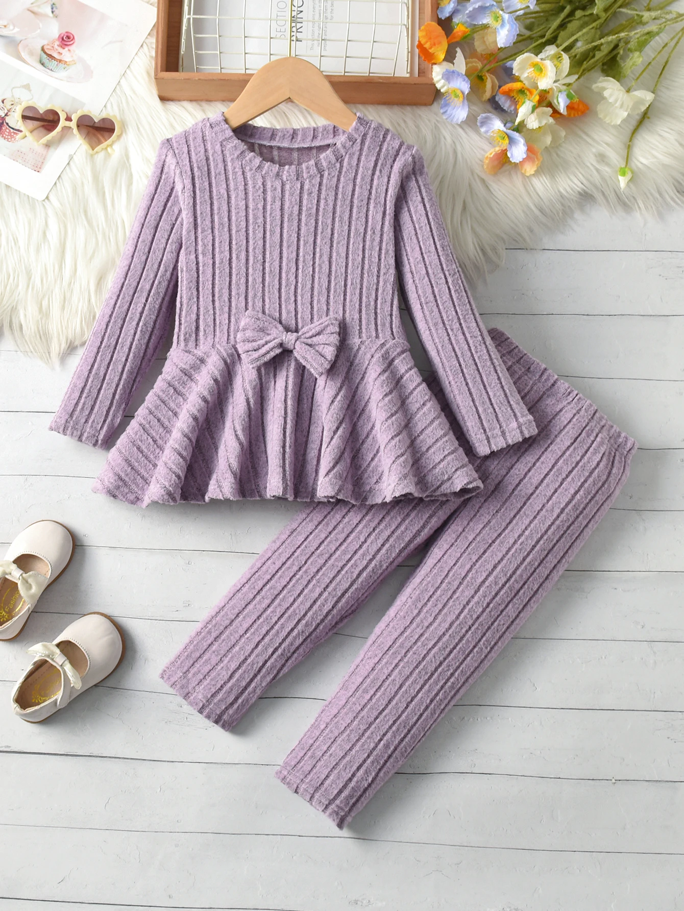 Designer Girls' Long-Sleeve Bow Top & Trouser Set | Elegant Autumn Playwear Suit - Image 8