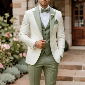 Slim Fit Wedding Tuxedo for Groom 3 Pieces Formal Men Suits for Outdoor Prom Party Ceremony Fashion Set (Jacket + Pants + Vest)