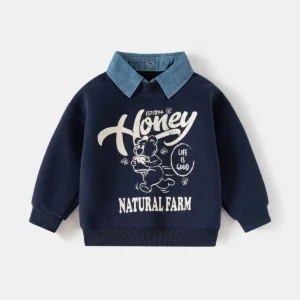 Kids Korean Style Two-Piece Sweatshirt | Cartoon Print Detachable Collar Top