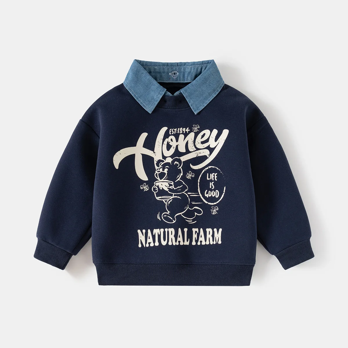 Kids Korean Style Two-Piece Sweatshirt | Cartoon Print Detachable Collar Top