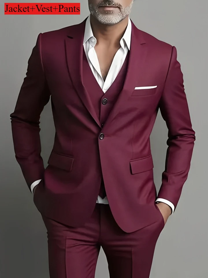 Men's Business Casual Suit for Weddings, Genuine Blazer, Vest and Pants, Big & Tall,Slim Fit Waistcoat, Dress Trousers, US Size - Image 8