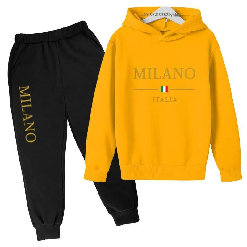 Kids Letter Print Tracksuit | Boys & Girls Casual Pullover Hoodie and Pants Set - Image 25