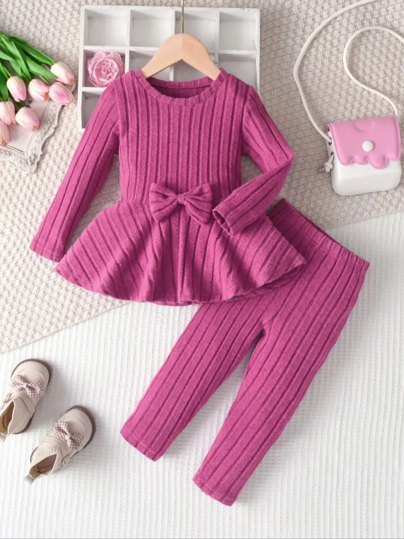 Designer Girls' Long-Sleeve Bow Top & Trouser Set | Elegant Autumn Playwear Suit - Image 6