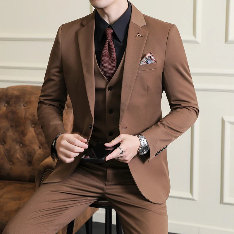 S-7XL Jacket Vest Pants Luxury Elasticity Boutique Fashion Men's Solid Color Casual Business Suit 3-piece Sets Groom Wedding - Image 3