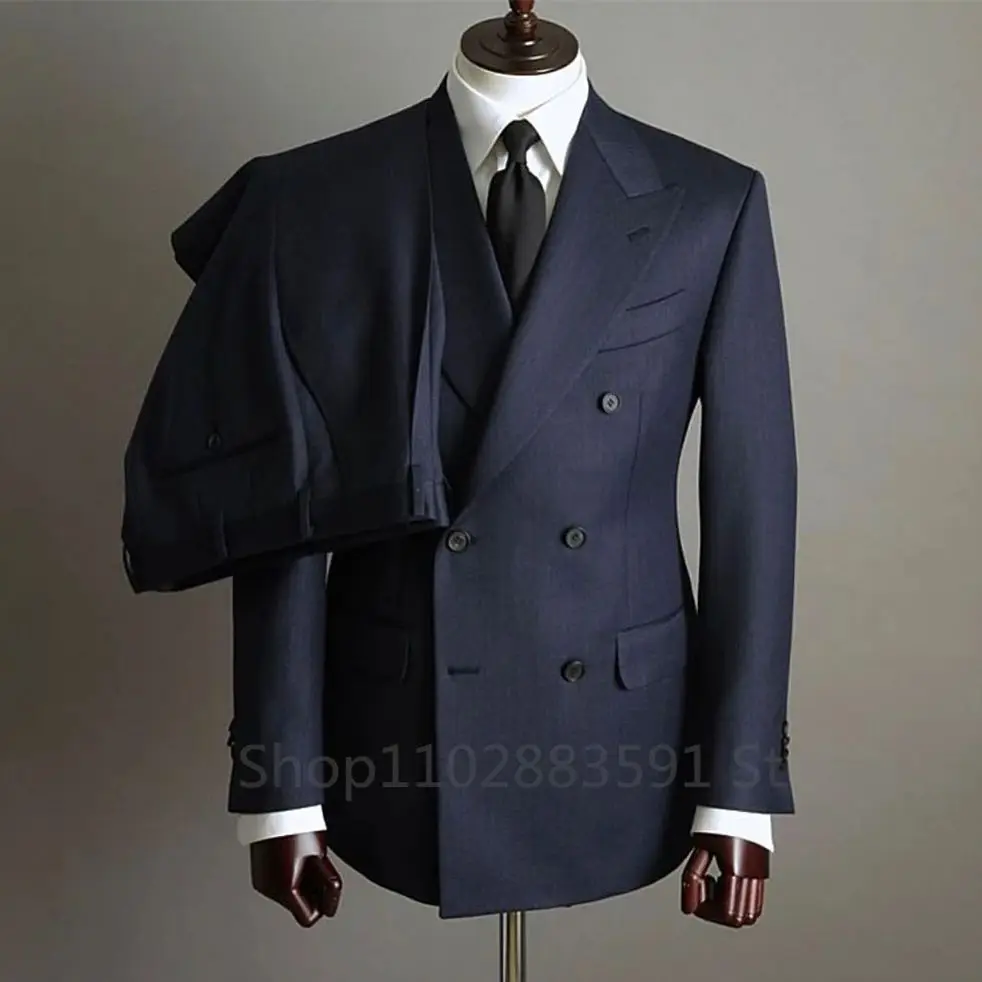 Blazer Pants Fashion Solid Color Mens Office Business Double breasted Suit Groom Wedding Dress Host Groom Dress Host Tuxedo - Image 5