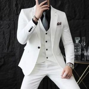 S-7XL Jacket Vest Pants Luxury Elasticity Boutique Fashion Men's Solid Color Casual Business Suit 3-piece Sets Groom Wedding