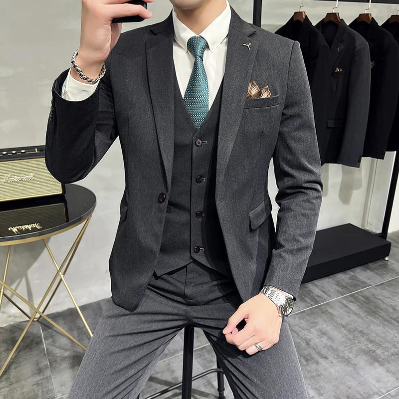 S-7XL Jacket Vest Pants Luxury Elasticity Boutique Fashion Men's Solid Color Casual Business Suit 3-piece Sets Groom Wedding - Image 12