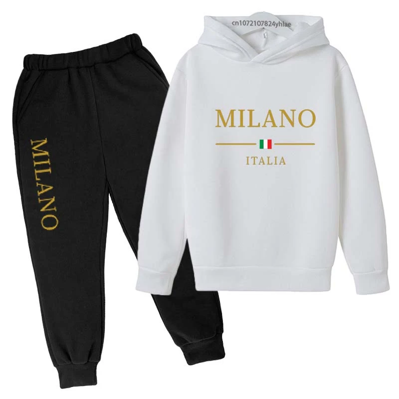 Kids Letter Print Tracksuit | Boys & Girls Casual Pullover Hoodie and Pants Set - Image 4