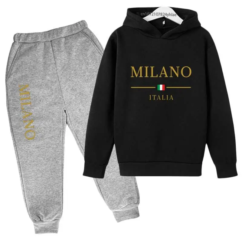 Kids Letter Print Tracksuit | Boys & Girls Casual Pullover Hoodie and Pants Set - Image 8