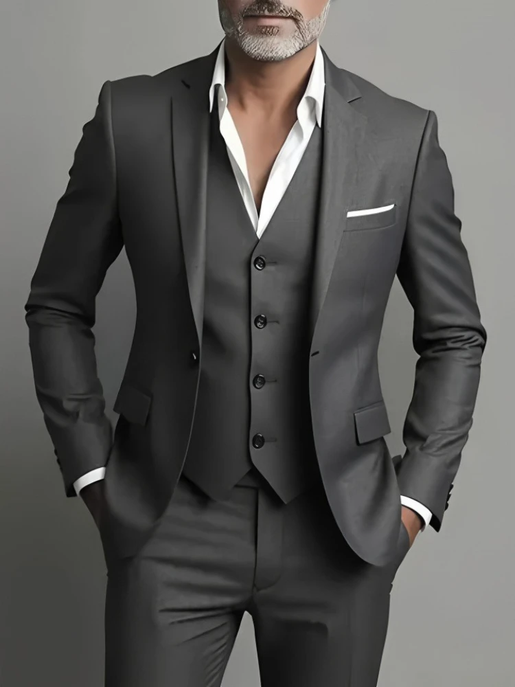 Men's Business Casual Suit for Weddings, Genuine Blazer, Vest and Pants, Big & Tall,Slim Fit Waistcoat, Dress Trousers, US Size - Image 6