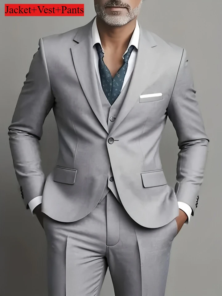Men's Business Casual Suit for Weddings, Genuine Blazer, Vest and Pants, Big & Tall,Slim Fit Waistcoat, Dress Trousers, US Size - Image 13