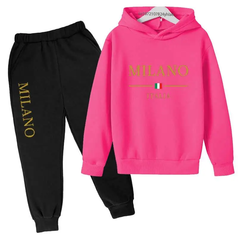 Kids Letter Print Tracksuit | Boys & Girls Casual Pullover Hoodie and Pants Set - Image 22