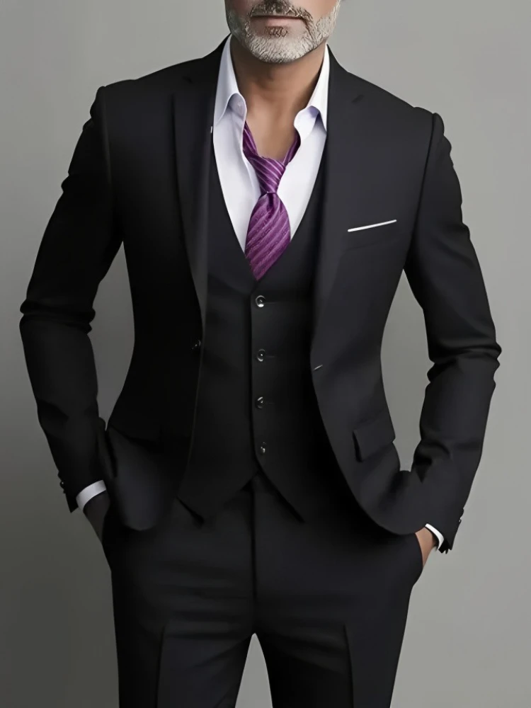 Men's Business Casual Suit for Weddings, Genuine Blazer, Vest and Pants, Big & Tall,Slim Fit Waistcoat, Dress Trousers, US Size - Image 4