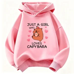Cute Capybara Hoodie for Kids | Girls Cartoon Animal Graphic Sweatshirt