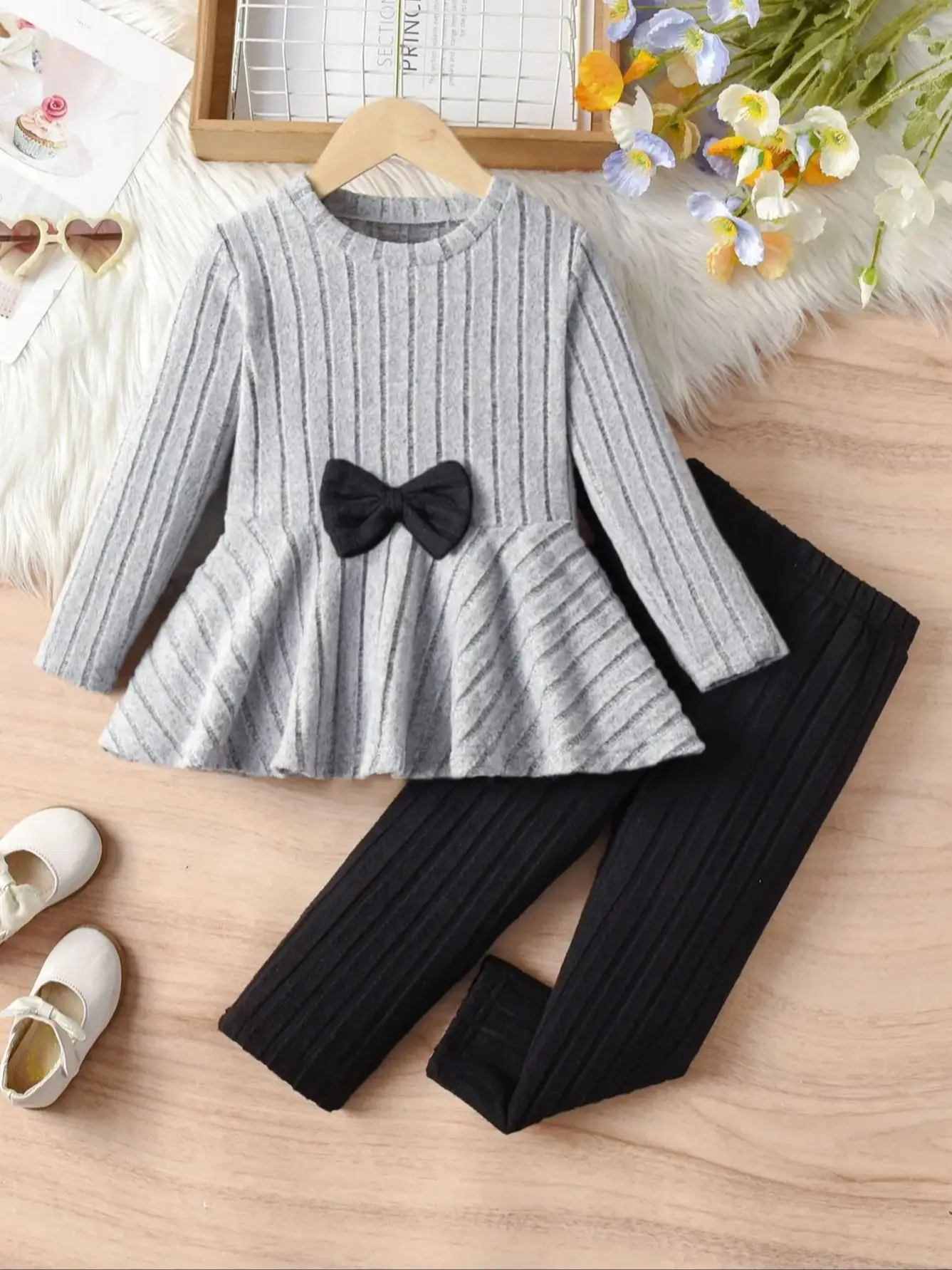 Designer Girls' Long-Sleeve Bow Top & Trouser Set | Elegant Autumn Playwear Suit - Image 7