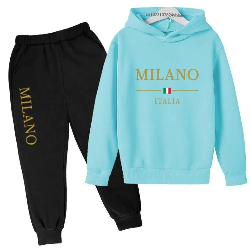 Kids Letter Print Tracksuit | Boys & Girls Casual Pullover Hoodie and Pants Set - Image 19