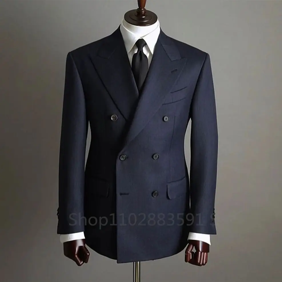 Blazer Pants Fashion Solid Color Mens Office Business Double breasted Suit Groom Wedding Dress Host Groom Dress Host Tuxedo - Image 3